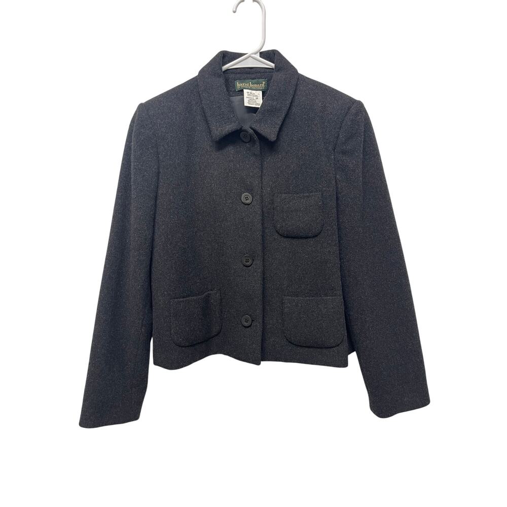 Harve Benard Wool Cashmere Blazer cropped button front dark gray size 6P